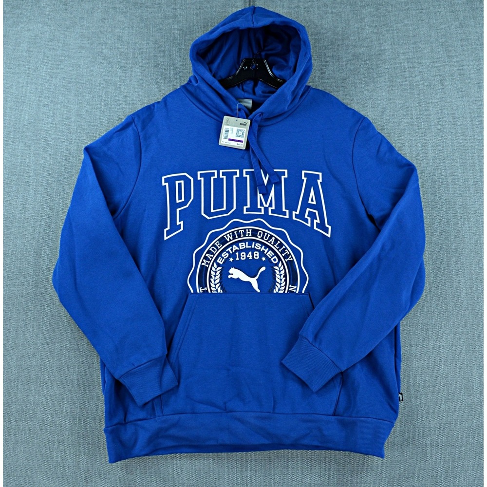 Puma Hoodie Men's 2XL Blue Vintage Sport Logo Hooded Sweatshirt Pullover NWT